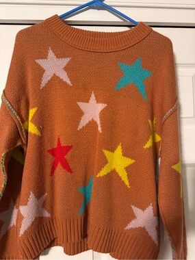 Orange Star Intarsia Crewneck Sweater - Women